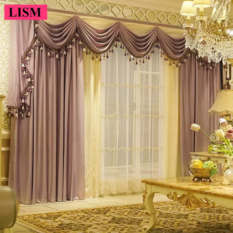 Simple Solid Color Velvet Curtains for Living Room, Bedroom Villa Luxury Purple Thickened Blackout Valance Cloth Custom Tulle