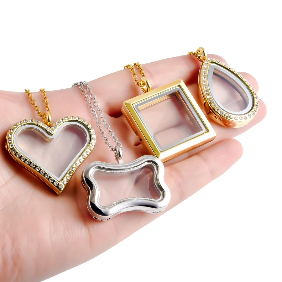 Rechteckige Ellipse Wassertropfen Hundeknochen Herz Medaillon Halskette für Damen Herren Schmuck Magnet Glas Erinnerungs-Strass-Medaillons Geschenk – Detail 1