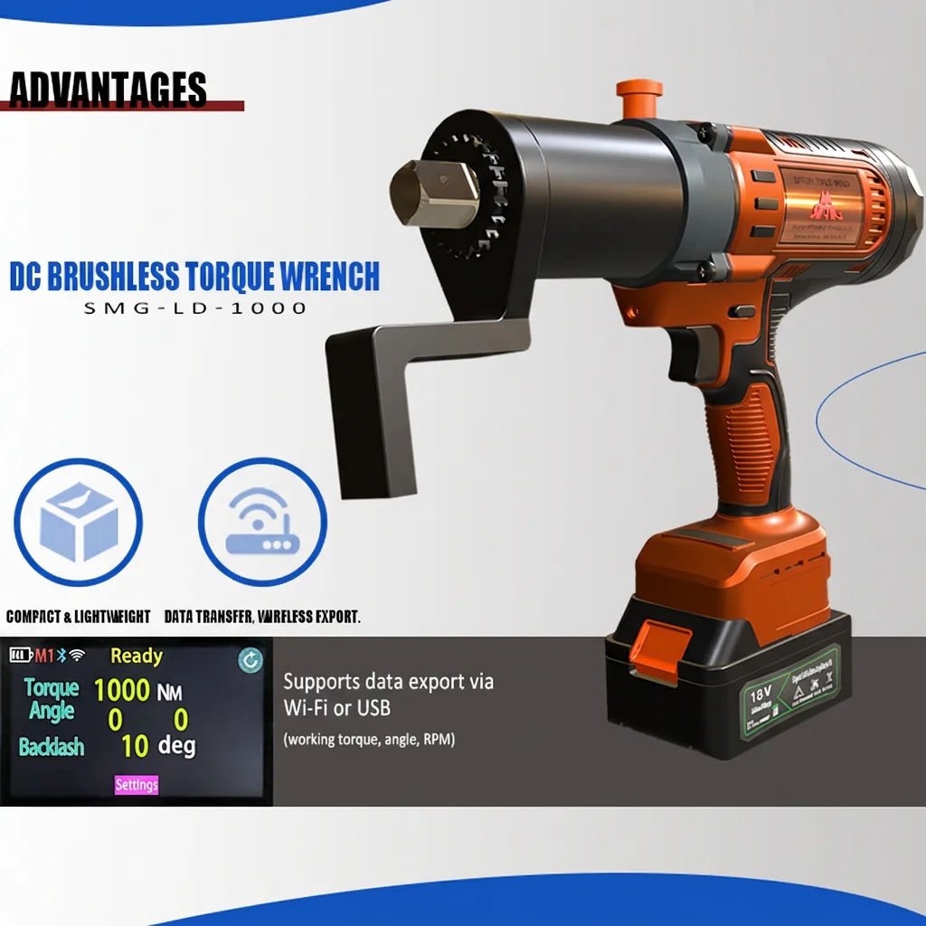 1000Nm Electric Torque Wrench (738 Ft-lbs) Brushless for Heavy Duty Truck Repair and Wind Power Industry