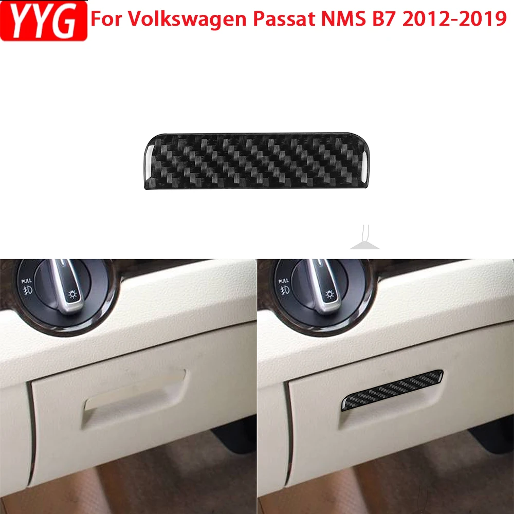 

For Volkswagen VW Passat NMS B7 2012-2019 Real Carbon Fiber Copilot Storage Box Handle Switch Panel Trim Sticker Car Accessories
