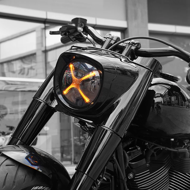 

7-in motorcycle headlights, cool X-shaped, optional smoked black X-beam, waterproof, dot certified, high brightness, durable