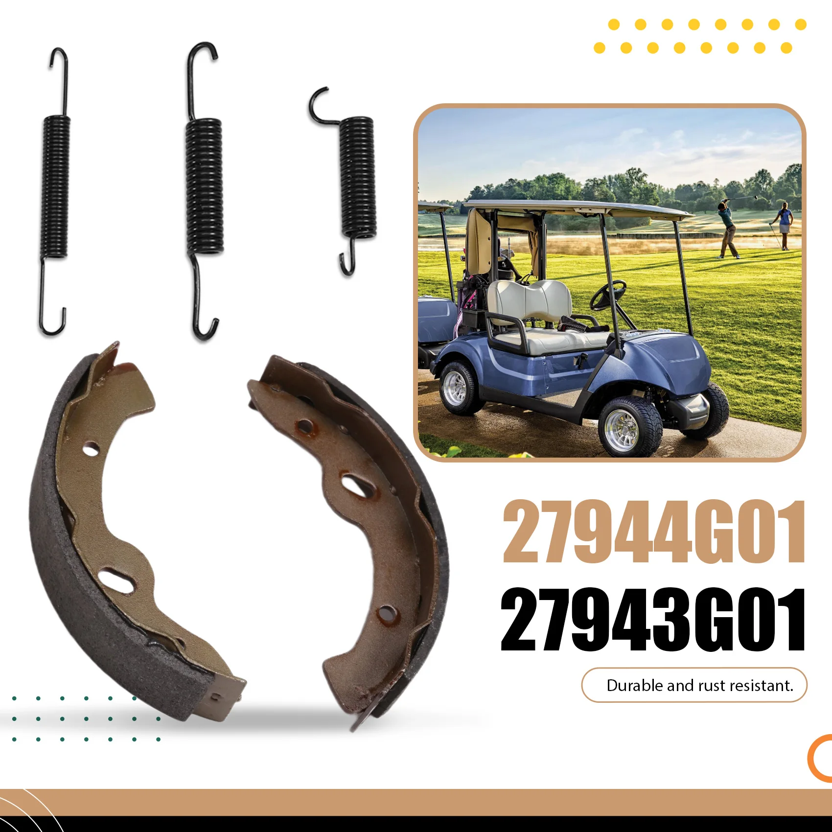 

B48B-Golf Cart Brake Shoes And Spring Kit Assembly For EZGO, Golf Cart Brakes Shoes Pads 27944G01 27943G01 70795G01