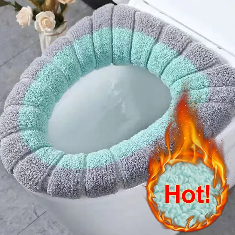 Universal Winter Warm Toilet Seat Cover Bathroom Toilet Pad Cushion with Handle Washable Knitting Mat Household Accessories