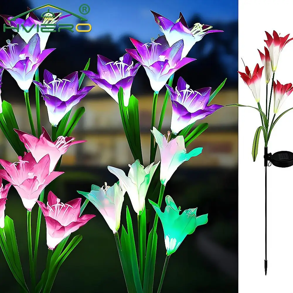 

Solar Light Four Headed Lily Lantern LED RGB Outdoor for Garden Flower Waterproof Decorative Yard Lawn Lamps Pathway Atmosphere