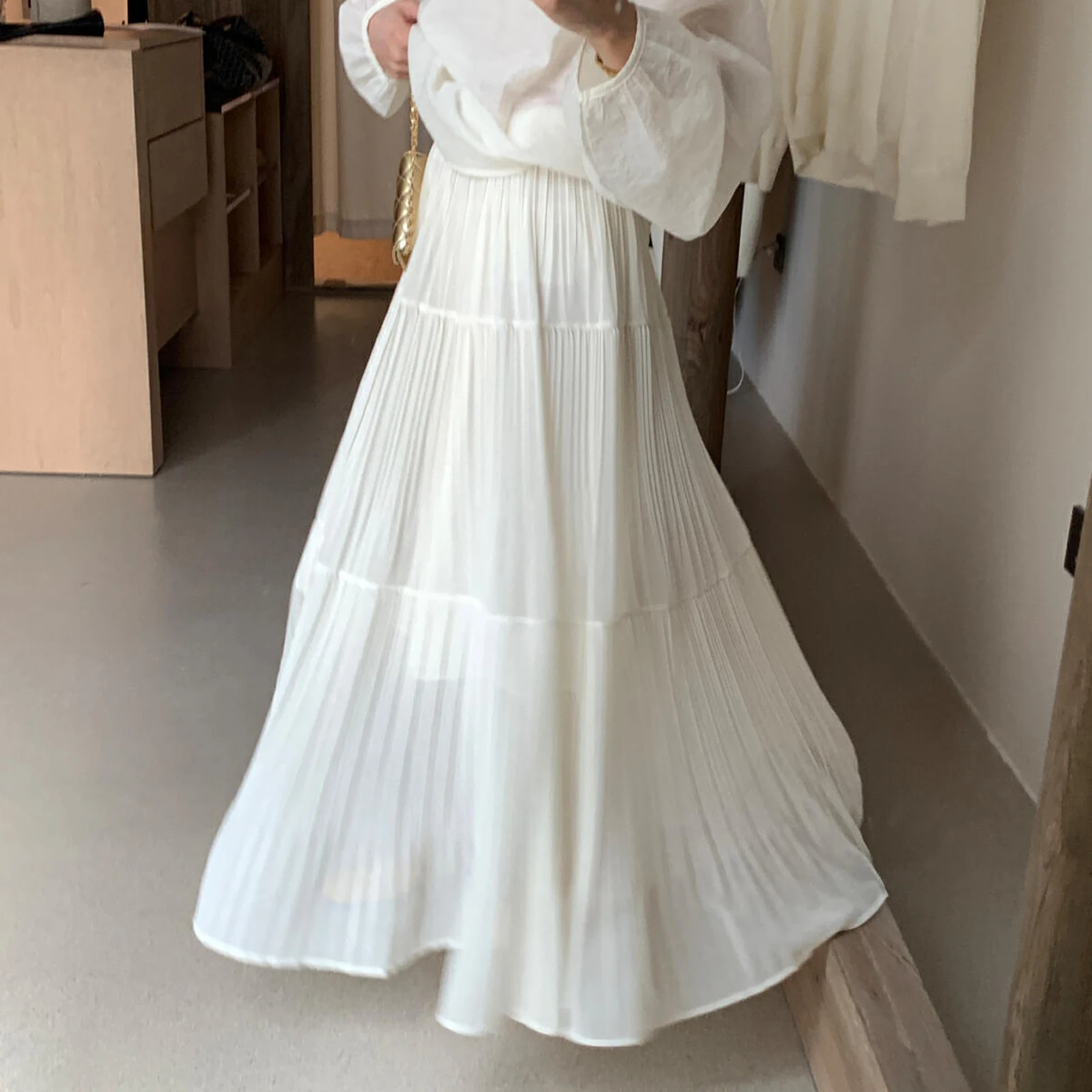 

Elegant Lady Style Thin Chiffon Half Skirt Women's Summer Korean Version All-Match Slimming Large Umbrella Skirt Y2K Streetwear