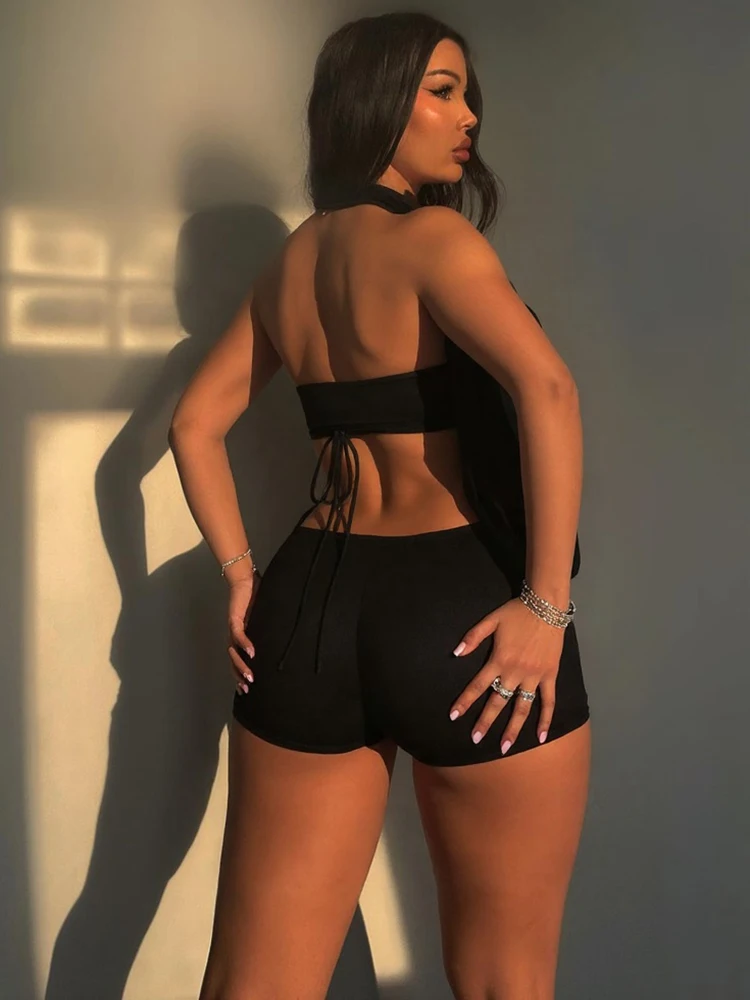 Kliou مثير موضة Playsuits امرأة الرسن سوينغ طوق زخرفة المعادن عارية الذراعين نحيل الخوخ الورك هوتي الشارع موضة السروال القصير #6