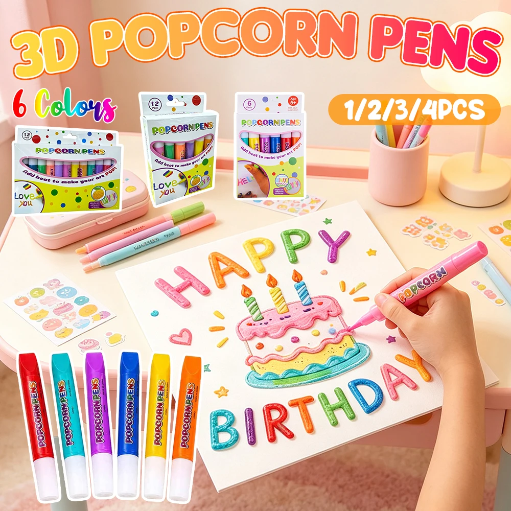 6er-Pack Popcorn-Stifte, 3D-Magie-Wärmeausdehnungs-Blasen-Doodle-Gelstifte, DIY-Blasen-Zeichenstifte, Kunstbedarf für Karten, Kinder, Weihnachten