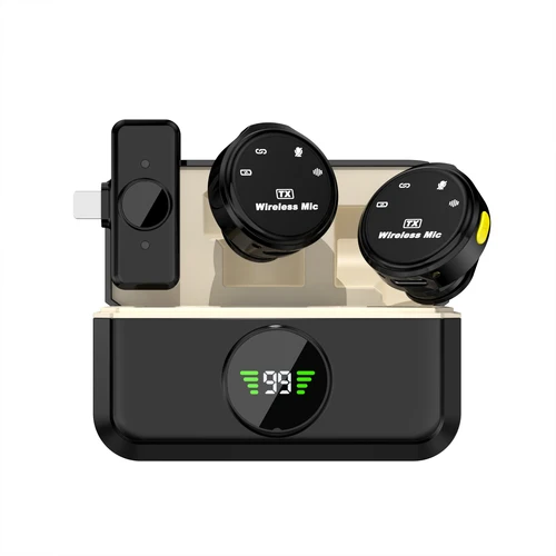 Micrófono de solapa inalámbrico, condensador omnidireccional Dual, para iPhone y Android, grabación de vídeo