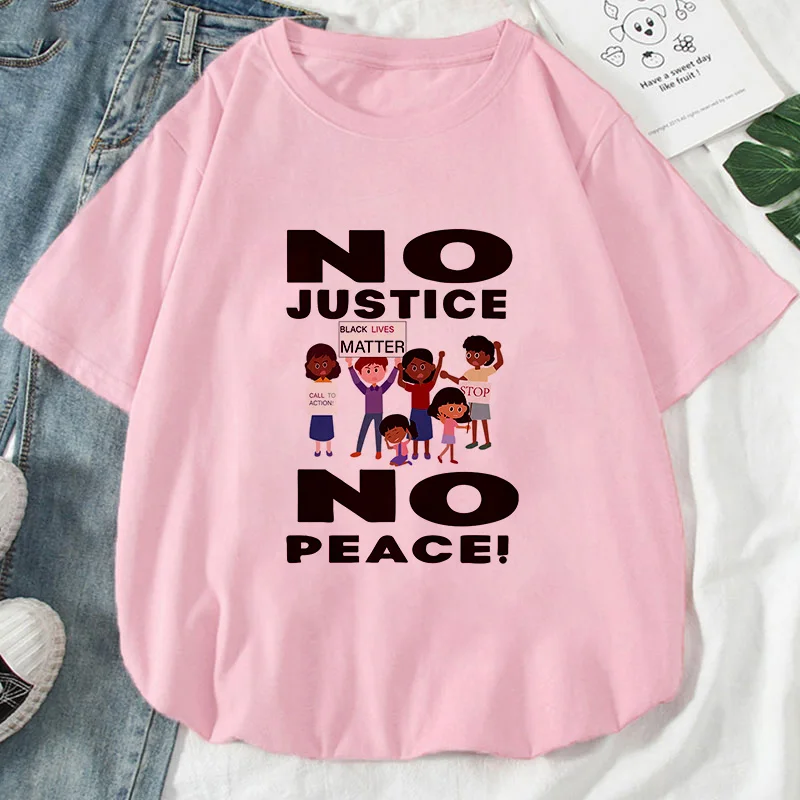 Plus Size Summer T-Shirt Women No Justice No Peace Letter Print TShirt Short Sleeve T Shirt Woman O-Neck Top Tees Female Clothes