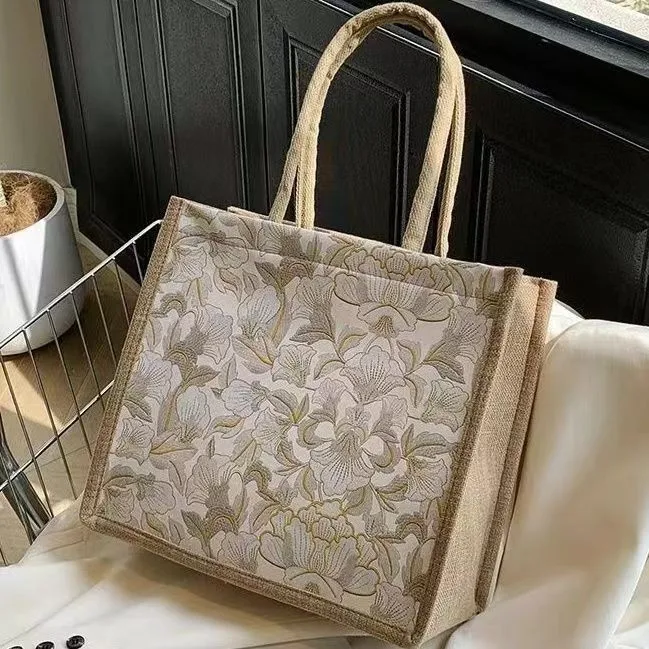 

Large Capaci Canvas Tote Bag Women's Handbag Commuter Bag for Work Ethnic Sle Embroidered Floral Pattern Casual Handbag