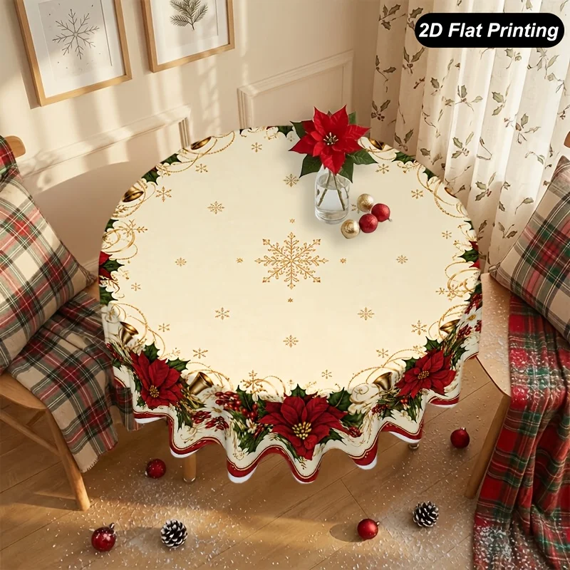 1 piece, Christmas round tablecloth, solid color daisy wreath, perfect to decorate your table and home environment