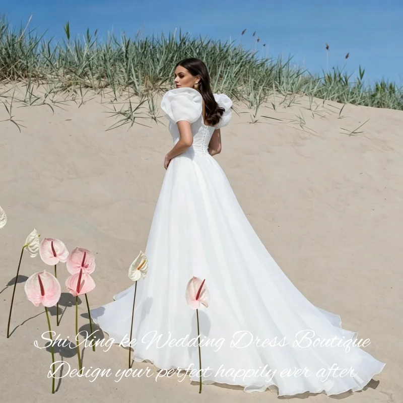 Beach A Line Bridal Gown 2026 Organza Puff Sleeve Court Train Sashes Vestidos De Novia Customized