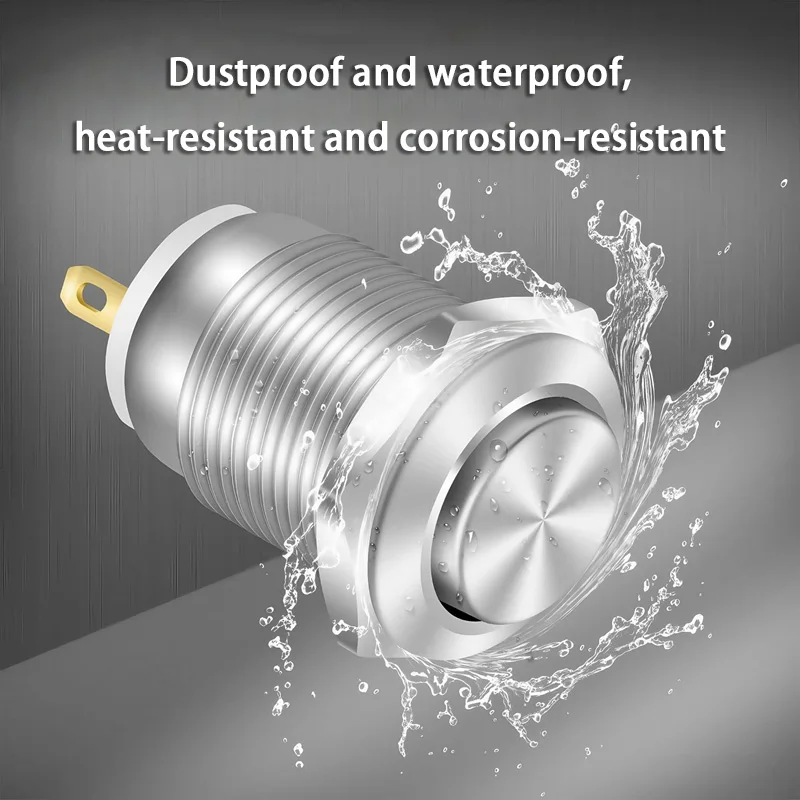 

6 шт., 12 мм, мгновенный кнопочный переключатель, 12 В, водонепроницаемая кнопка питания, маленькая круглая хромированная нержавеющая металлическая 2 контакта, Н/О 2025