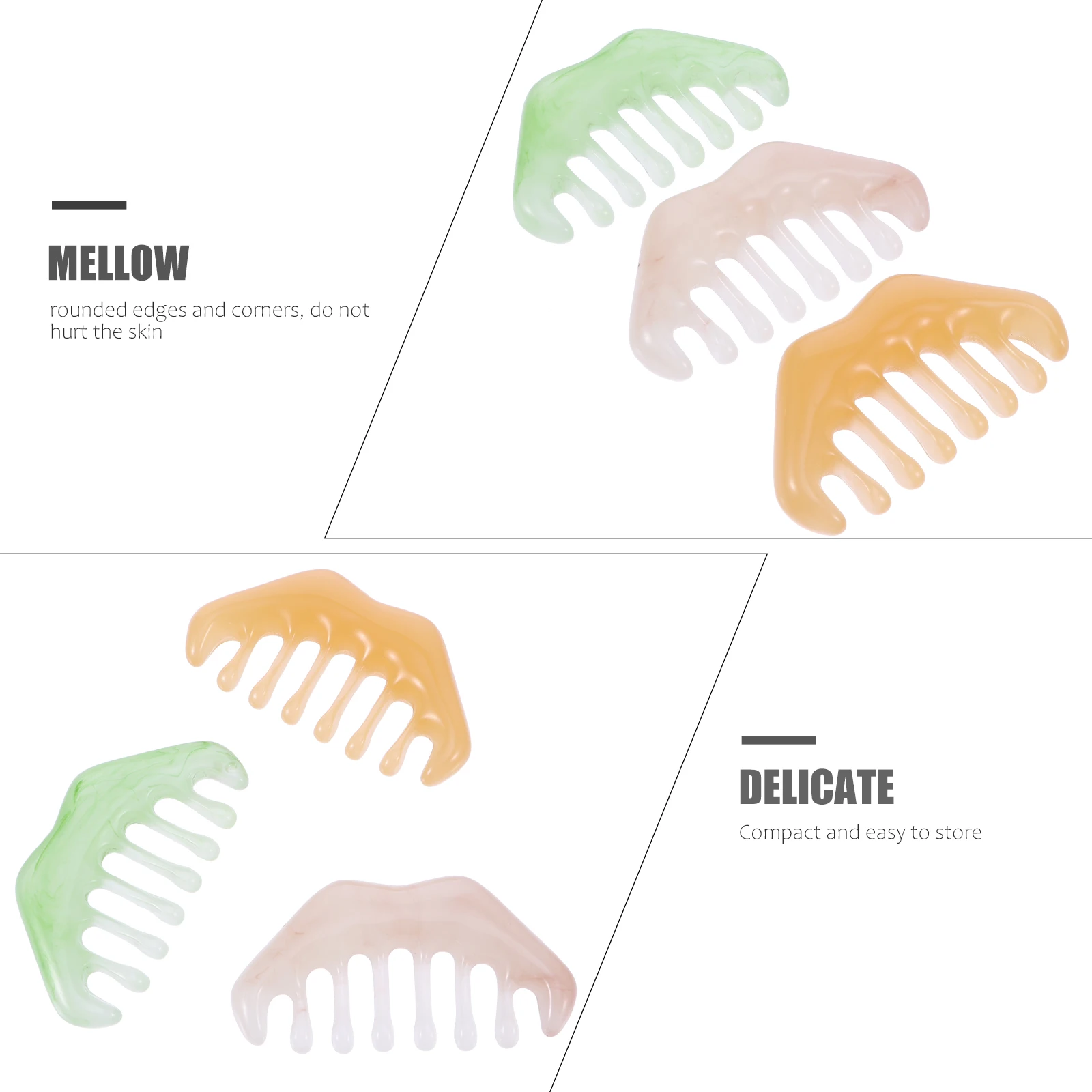 

3 pcs Resin Jingluo Comb Ergonomic Design Smooth Edges Body Face Neck Leg Massage Tool For Scraping Guasha Therapy