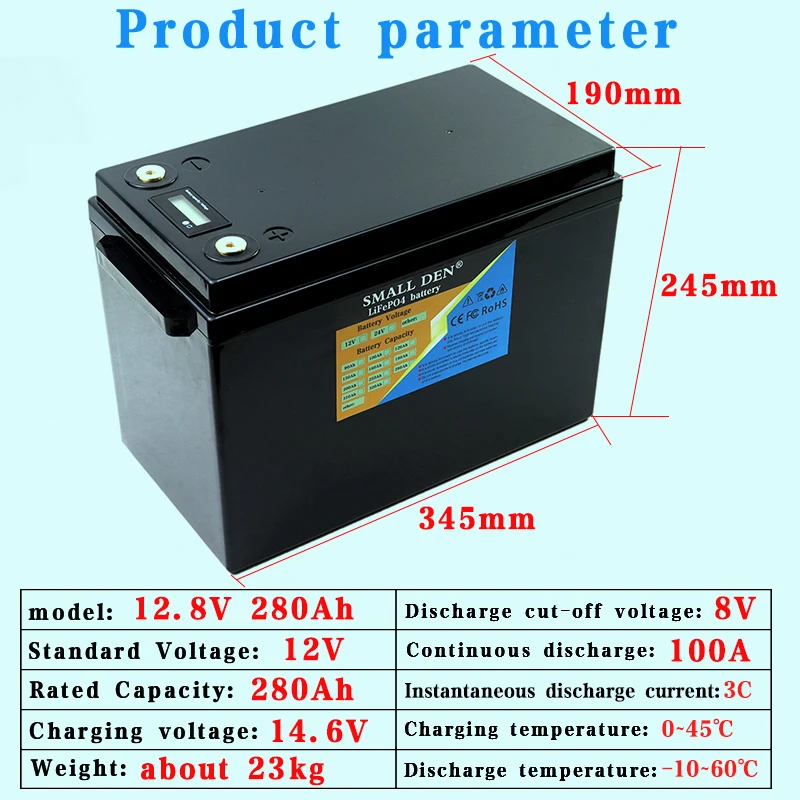 Batterie aste VEPO4, système de stockage solaire avec affichage, BMS intégré, haute puissance, marine, 12V, 280Ah