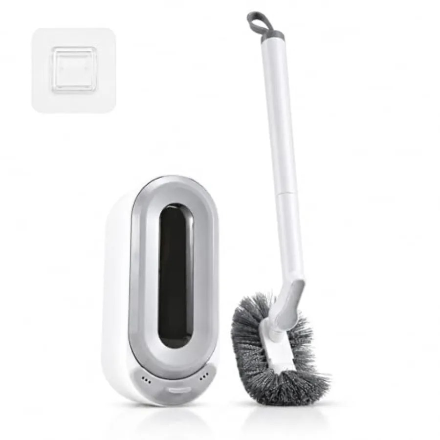 Brosse WC avec support mural sans perçage, balai de toilette pour salle de bain, blanc grisâtre