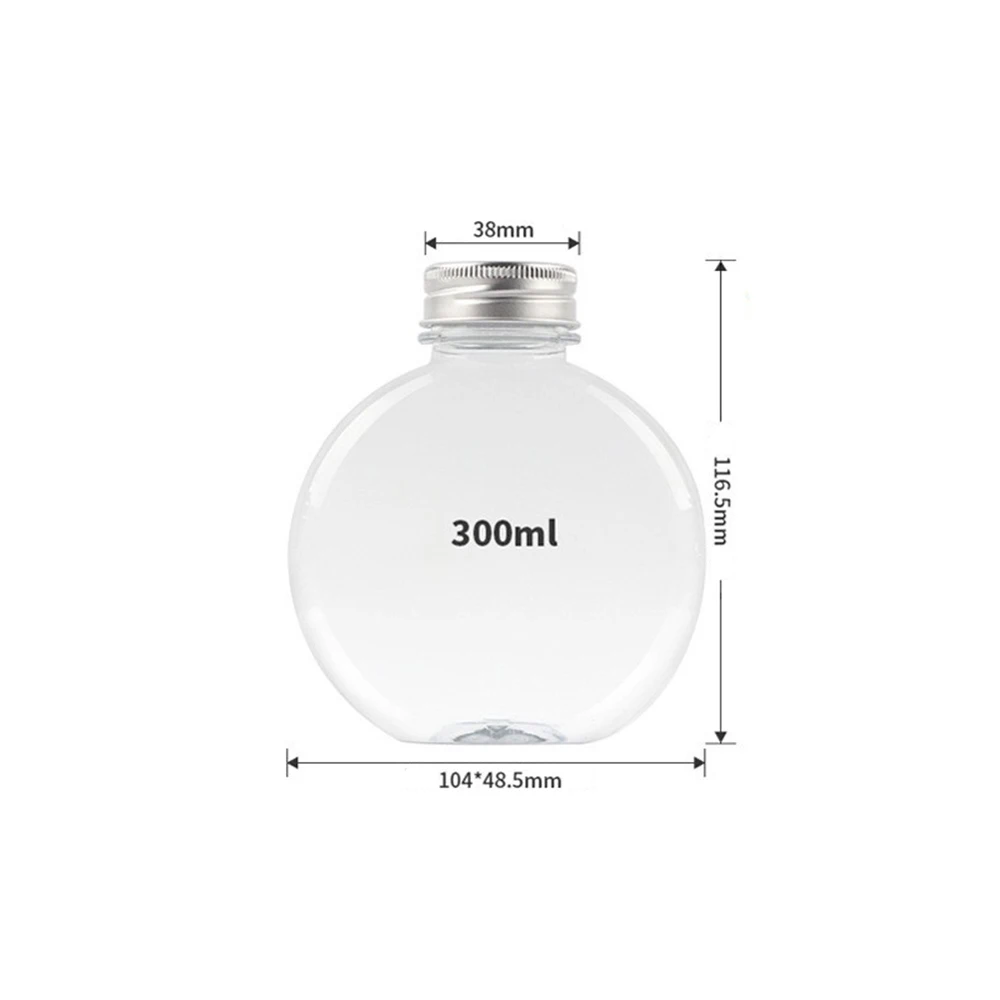 Plastic Bottles,Small Plastic Flask Bottles Reusable Round Flat Bottles,Mini Juice Bottles,cute plastic jars 10OZ