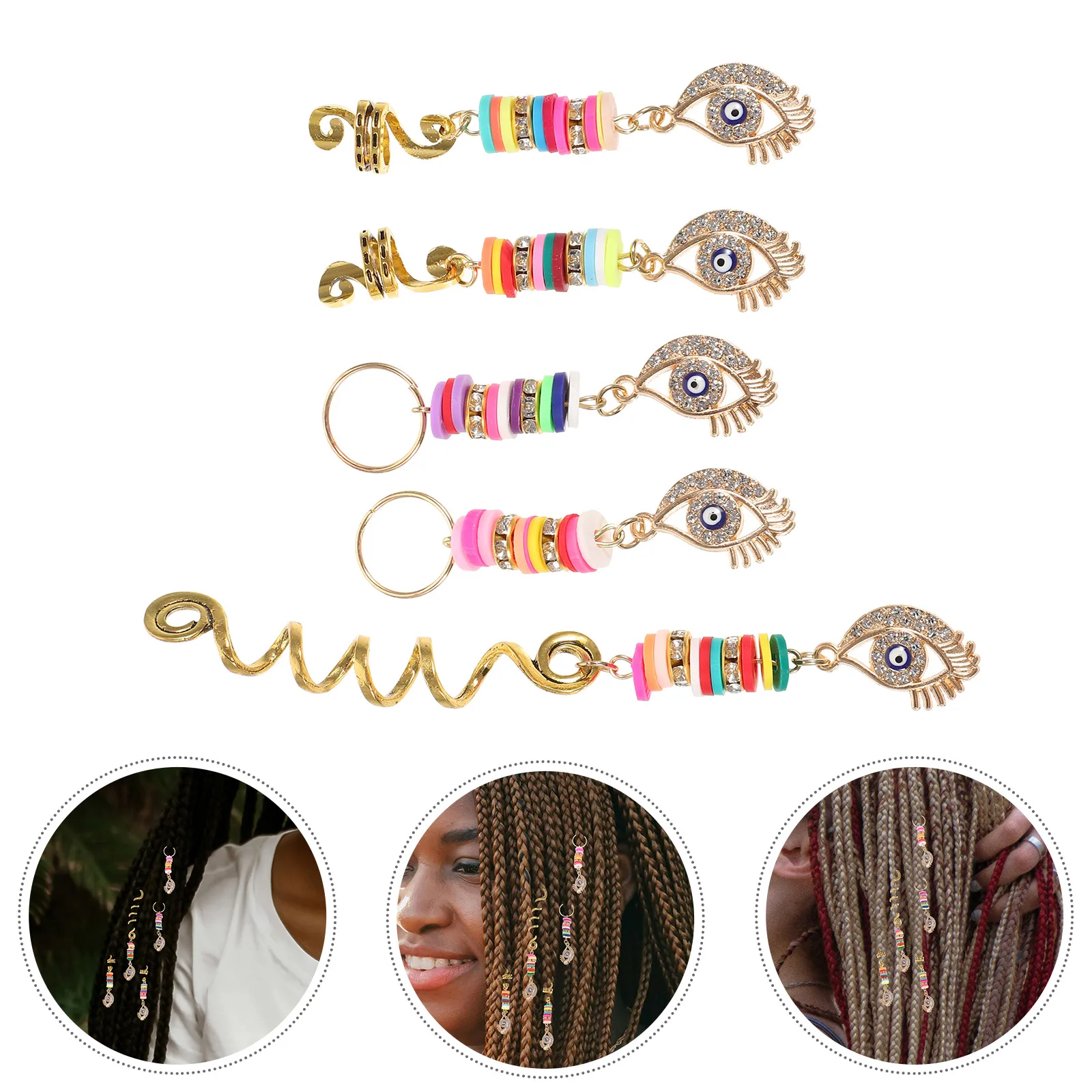 

5pcs Snake Hair Accessories Dreadlock Locket Pendants for Women Braids Hair Ring Styling Braid Charms