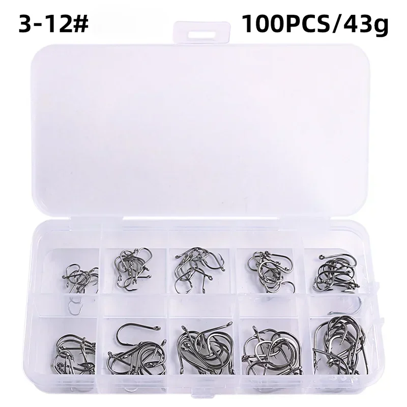 50–1600 Stück/Box Angelhaken, Kohlenstoffstahl, stark, scharf, silberfarben, Kreis-Angelhaken, 3 # -12 # Jig Stacheldraht Pesca Tragbares Ködergerät