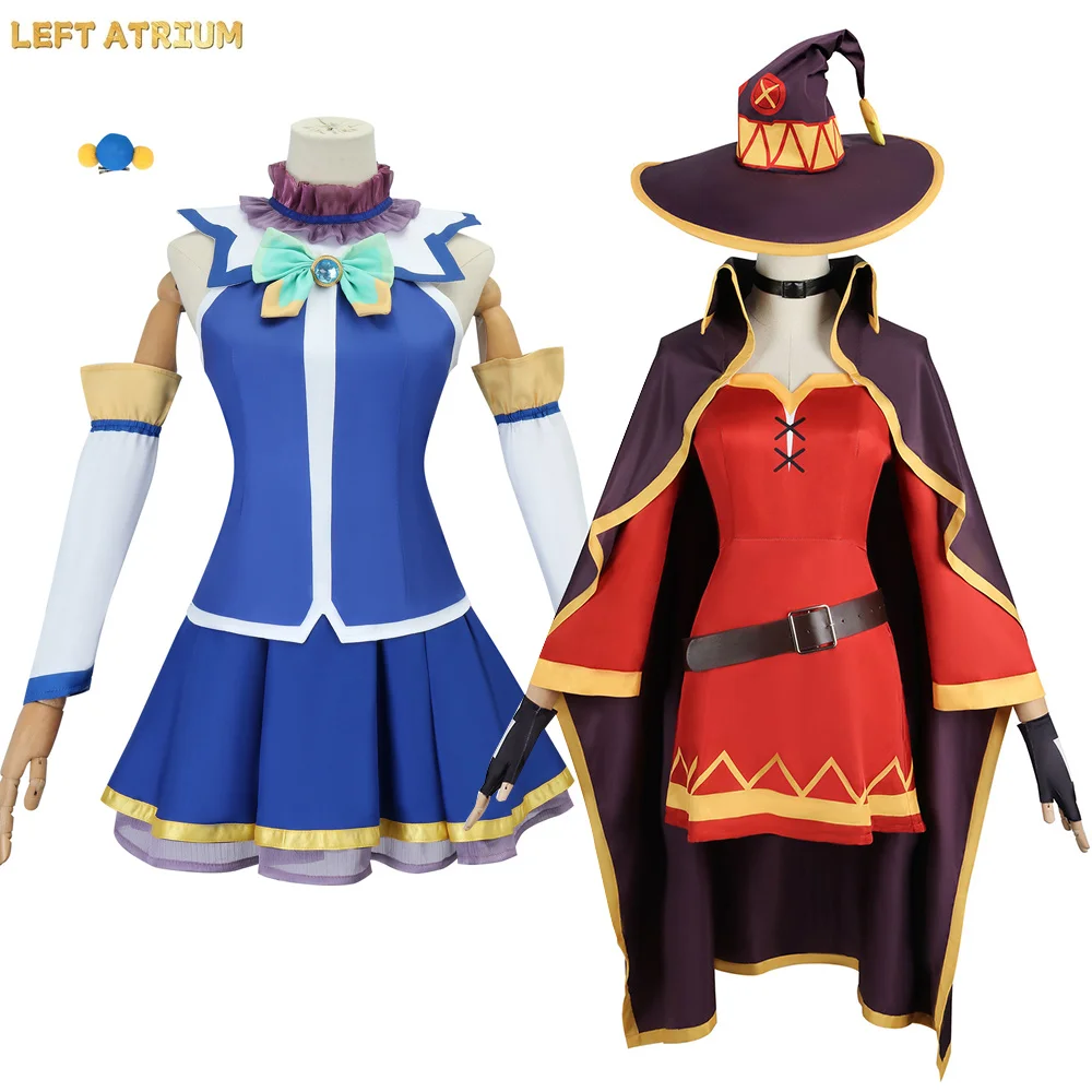 Disfraz de cosplay de Anime KonoSuba God's Blessing on This Wonderful World Aqua Megumin, conjunto de falda superior, vestido, capa, disfraz de Halloween