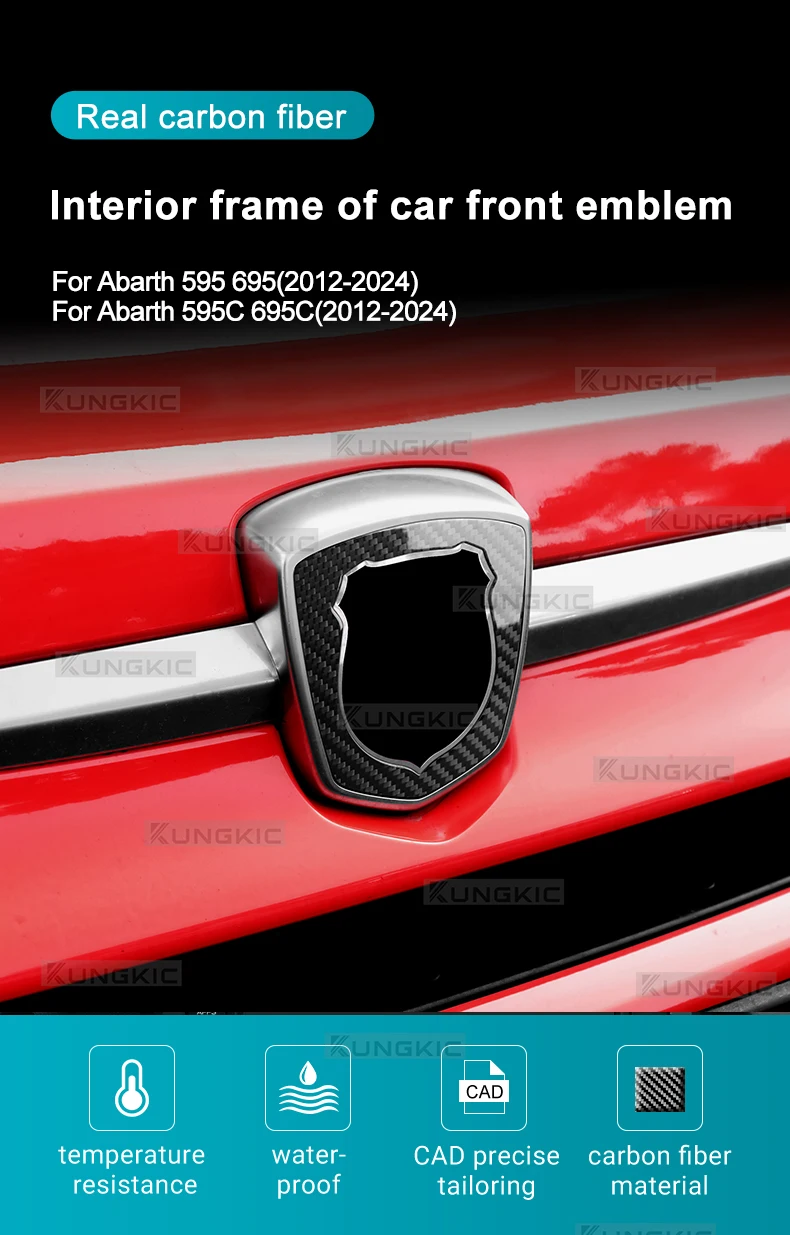 Harte, trockene Kohlefaser-Logo-Dekoration für Abarth 595 695 2012 2012 2013 2014 2015 2016 2017 2018 2019 2020 2021 2022 2023 2024 – Detail 1