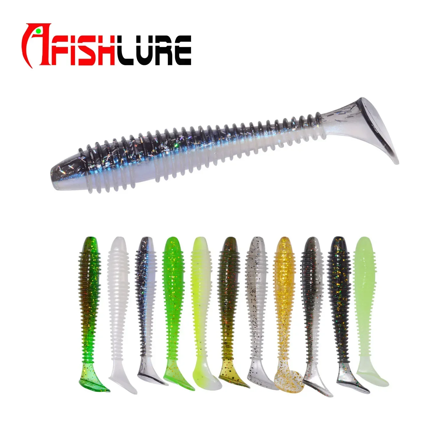 Afishlure Soft Plastics Salmon Fishing Grubs Lure 70mm/2.9g Worm Bait Wobblers Lure Fishing Pesca Texas Rig 12pcs/bag