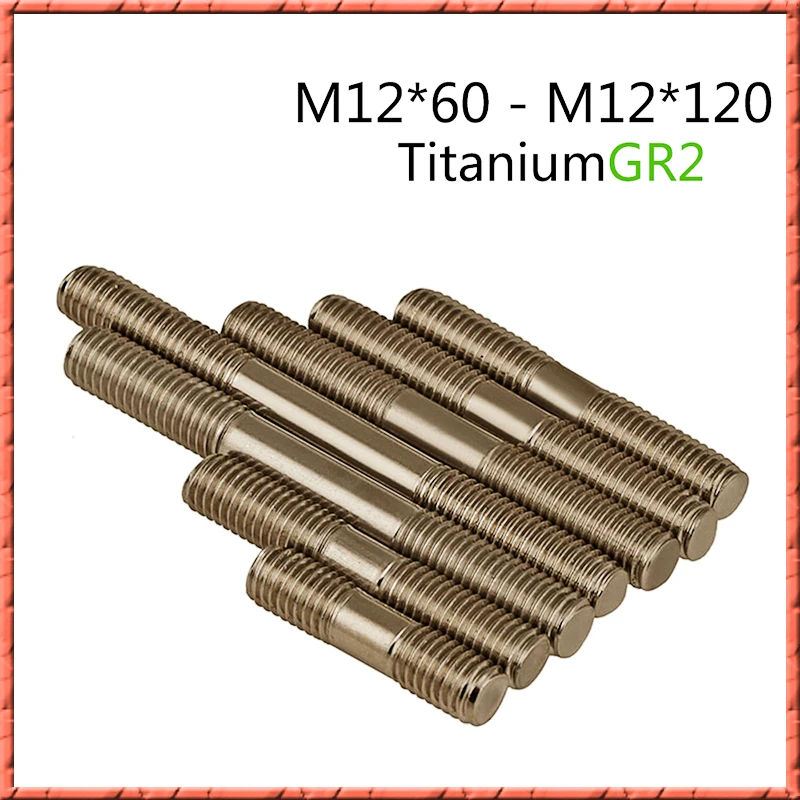 10pcs/lot M12*60/80/100/120/150-200 Titanium Double End Stud bolt doublethread double thread dowel screw Ti bolts GR2