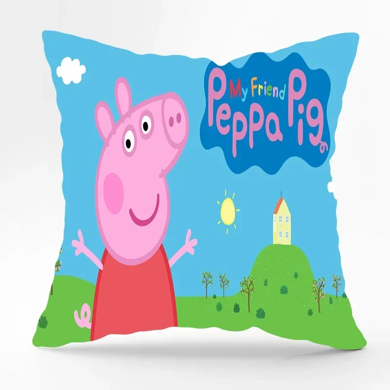 Peppa Pig Cartoon Page George Family Cute Print Home Sofa Throw Pillow Car Cushion Throw Pillow Cover 45x45cm Birthday Gift