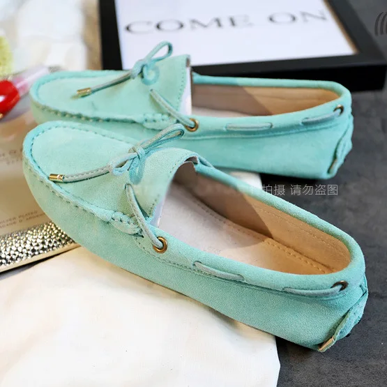 Cow Suede Loafer Women Big Size Flat Shoes Bowtie Moccasin Casual Driver Shoes Men Loafer