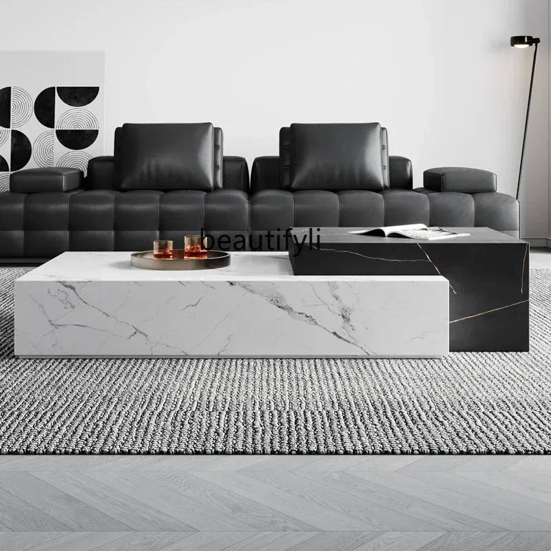 

FAItalian minimalist natural marble coffee table living room light luxury designer tea table creativity