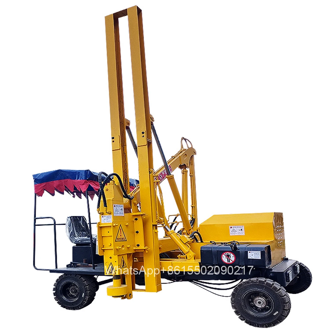 Loading and pulling integrated expressway waveform pile pulling hole drilling machine small four-wheel guardrail pile driver