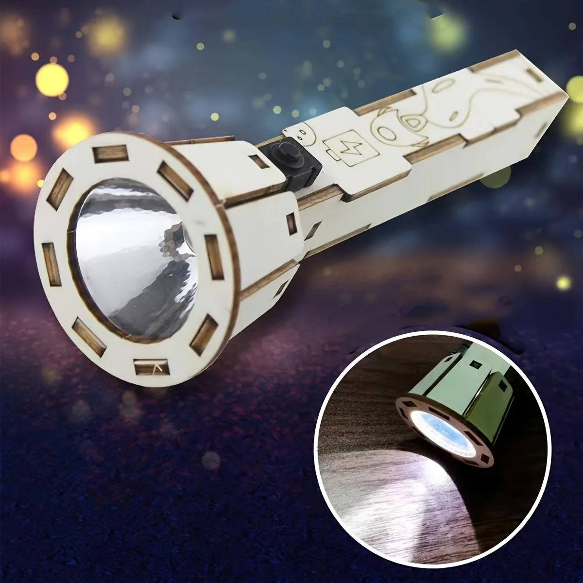 أطقم نماذج مصباح يدوي خشبي ثلاثي الأبعاد، مجموعة إنتاج صغيرة يمكنك صنعها بنفسك لتجارب علوم الفيزياء