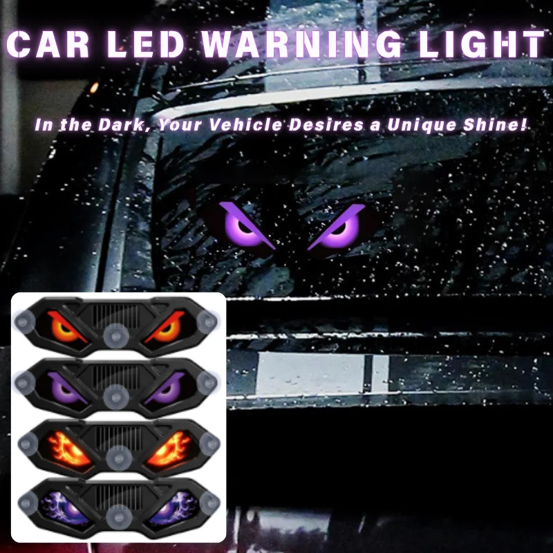 Solar Powered Devil Eyes Car Sticker Light Flashing LED Warning Light Car Window Interior Atmosphere Lamp Car Accessory 자동차 부품