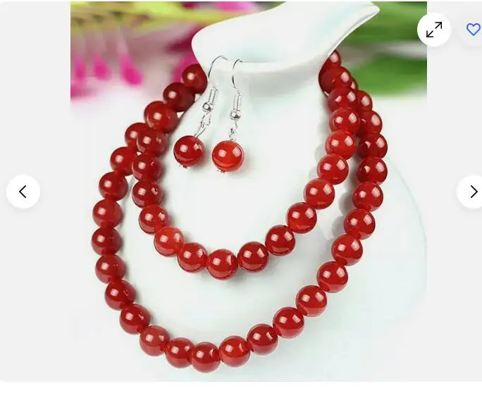 

Natural 10MM Red Ruby Jade Round Bead Gemstone Necklace Earrings Set 36" Long