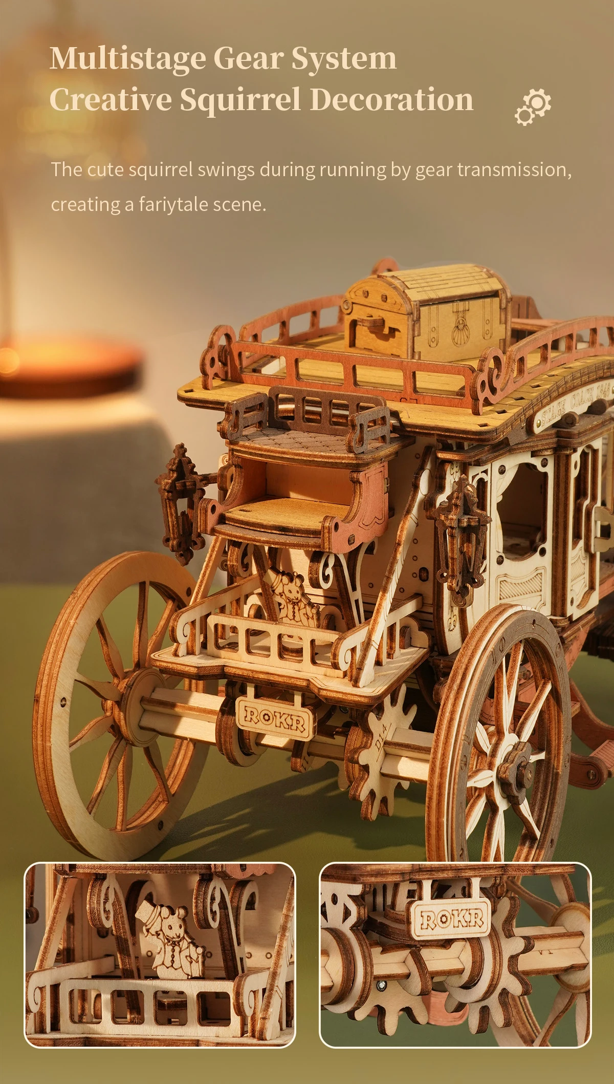 Robotime Rokr Stagecoach Music Box 3D Wooden Puzzle for Adults Birthday Anniversary Day Gift Hobby STEM Kits Model Easy to Build