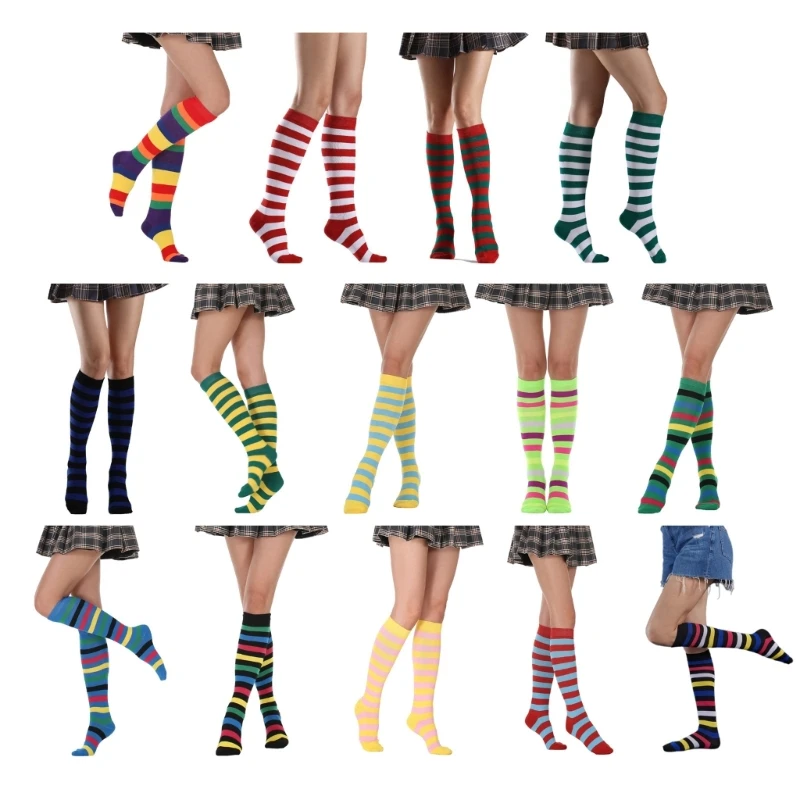 Chaussettes hautes à rayures colorées, chaussettes tubulaires colorées à rayures, douces confortables