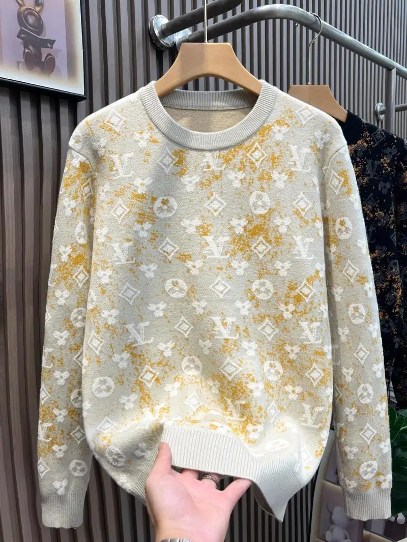 Autumn and Winter Trend Men's Crew Neck Sweater Fashion Casual Thickened Jacquard Knitted Sweater Wool Top