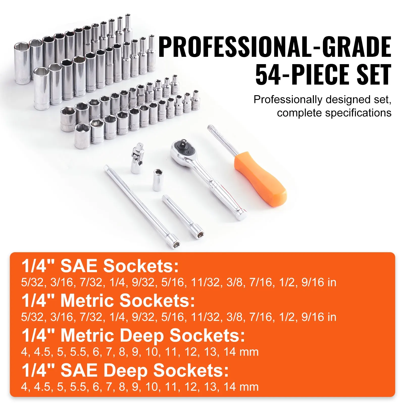 VEVOR Socket Set presa a 6 punti apertura Set di attrezzi da 54 pezzi prese Standard profonde SAE e metriche con custodia per accessori