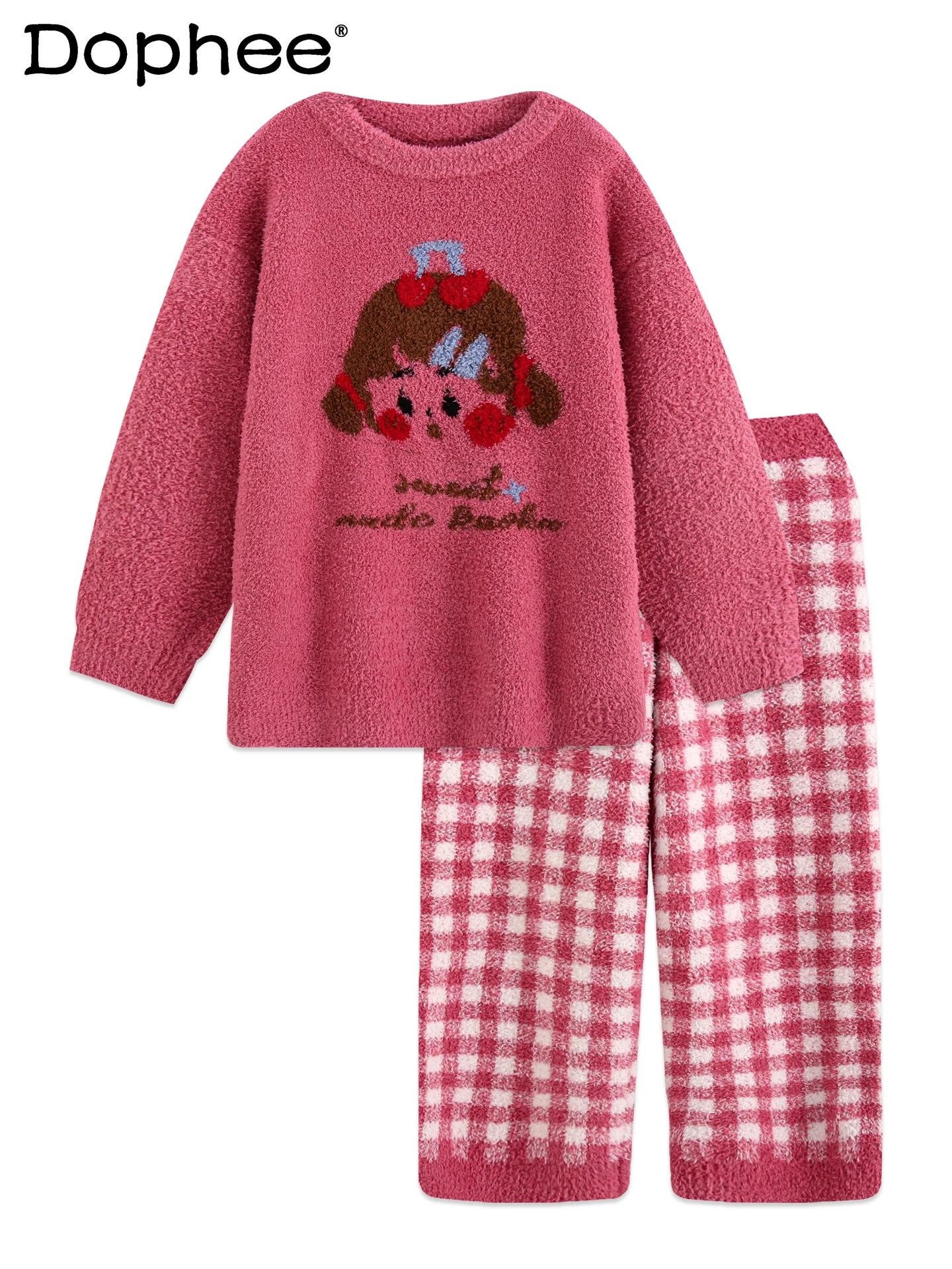 

Japanese Sweet Cute Girl Round Neck Long Sleeve Pajamas for Women Autumn Winter 2025 New Thickened Soft Wearable Homewear