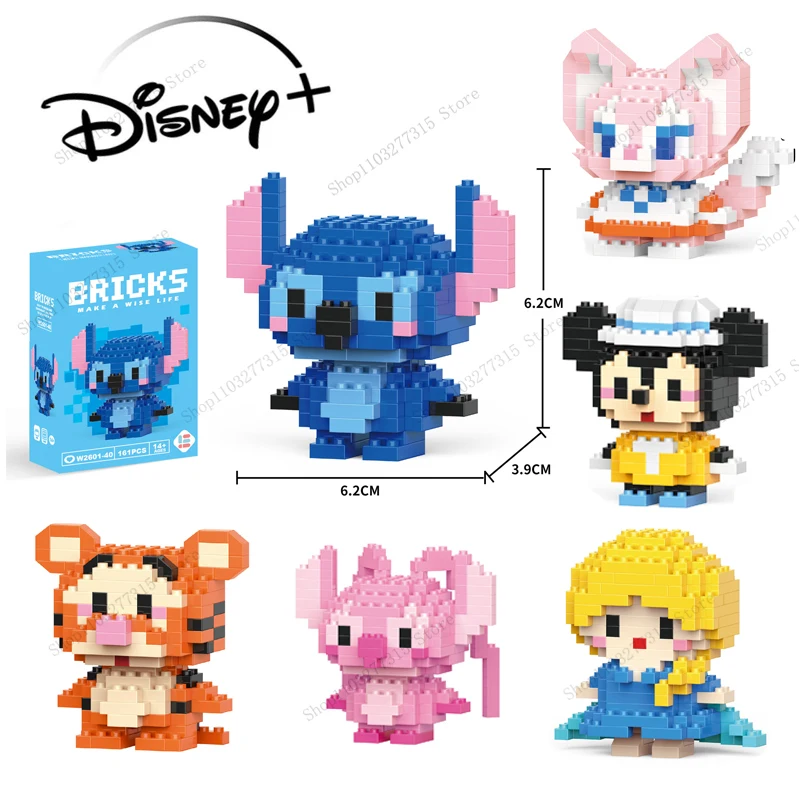 

Disney Mickey Minnie Cartoon Doll Building Blocks Elsa Winnie the Pooh Stitch DIY Action Doll boys girls toys birthday gifts