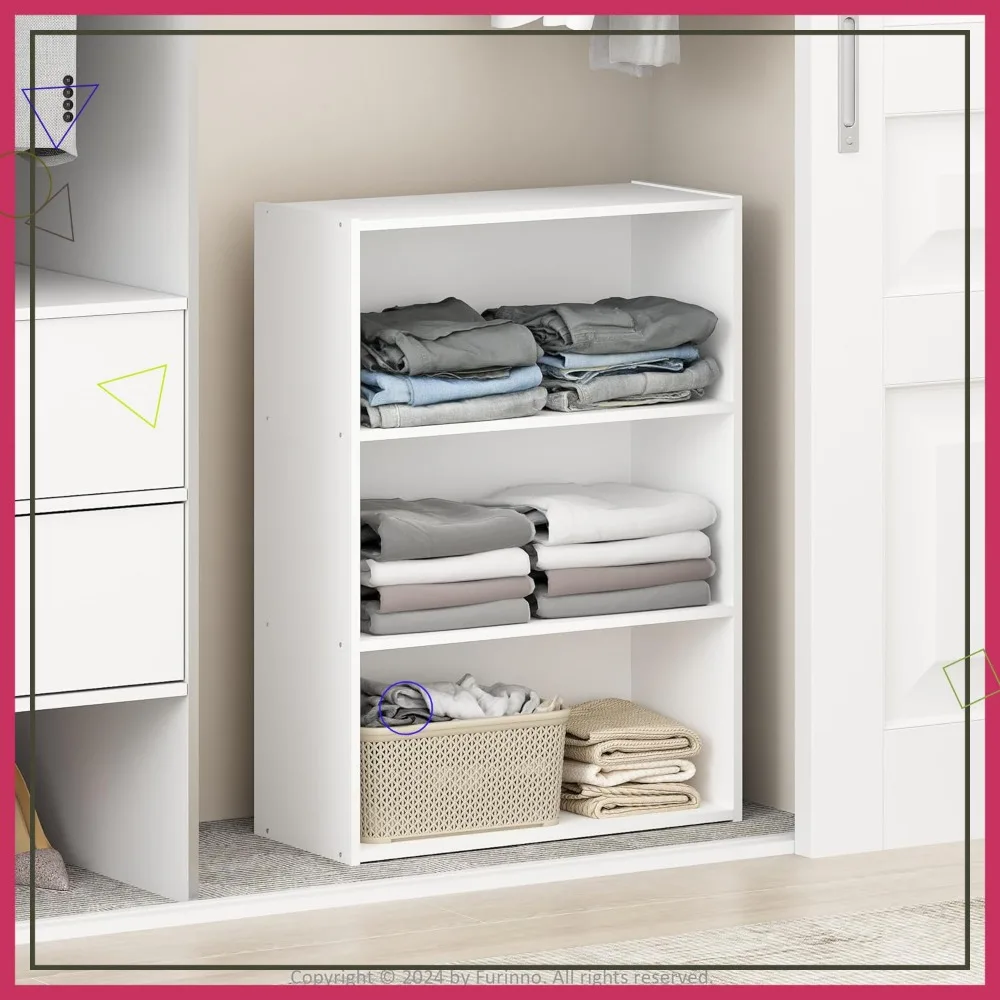 

3-х уровневая открытая полка для хранения и организации одежды, простой белый, компактный дизайн