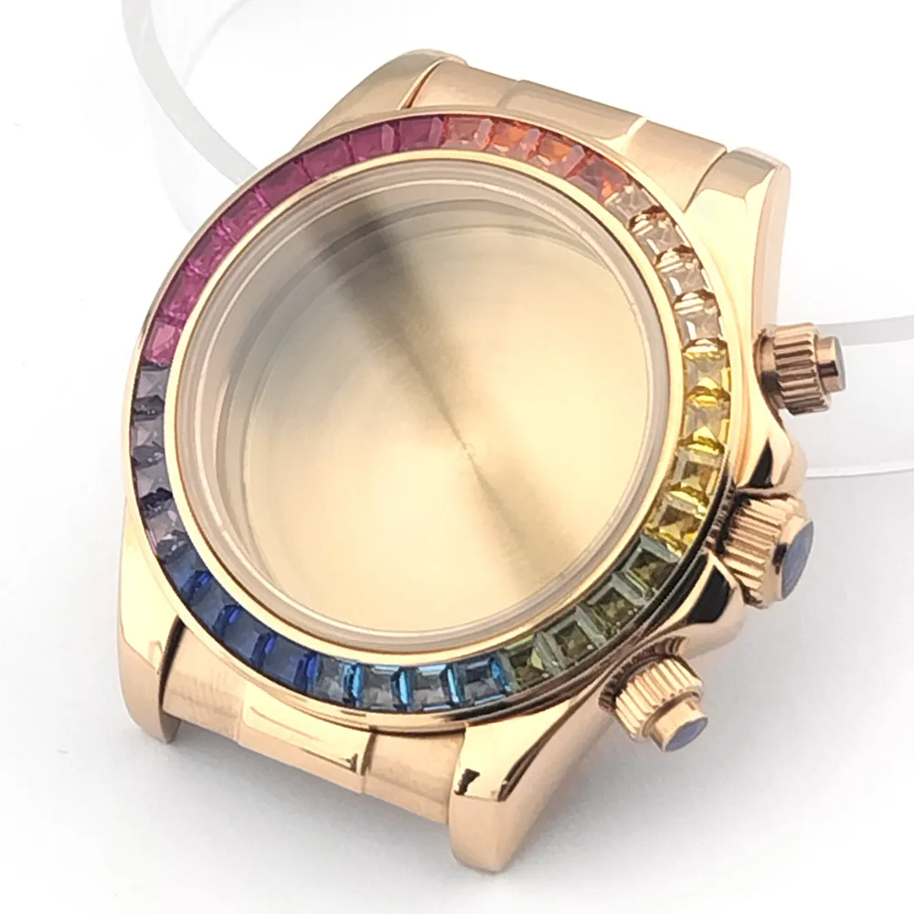39,3 mm farbiges Kristall-Diamant-Gehäuse, passend für VK63-Uhrwerk, Silber, Roségold, Schwarz, Uhrenzubehörteile, kann zusammengebaut werden. – Detail 7