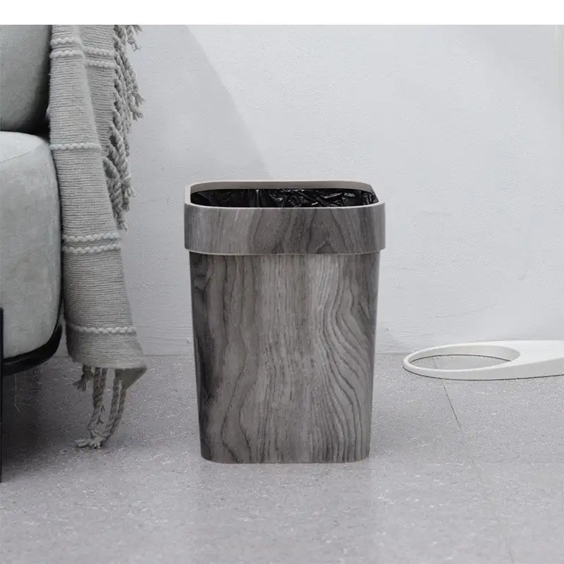 

Square Plastic Trash Can Imitation Wood Grain Gray Storage Basket Wastebasket Trash Bin Without Cover Garbage Bin Waste Bins