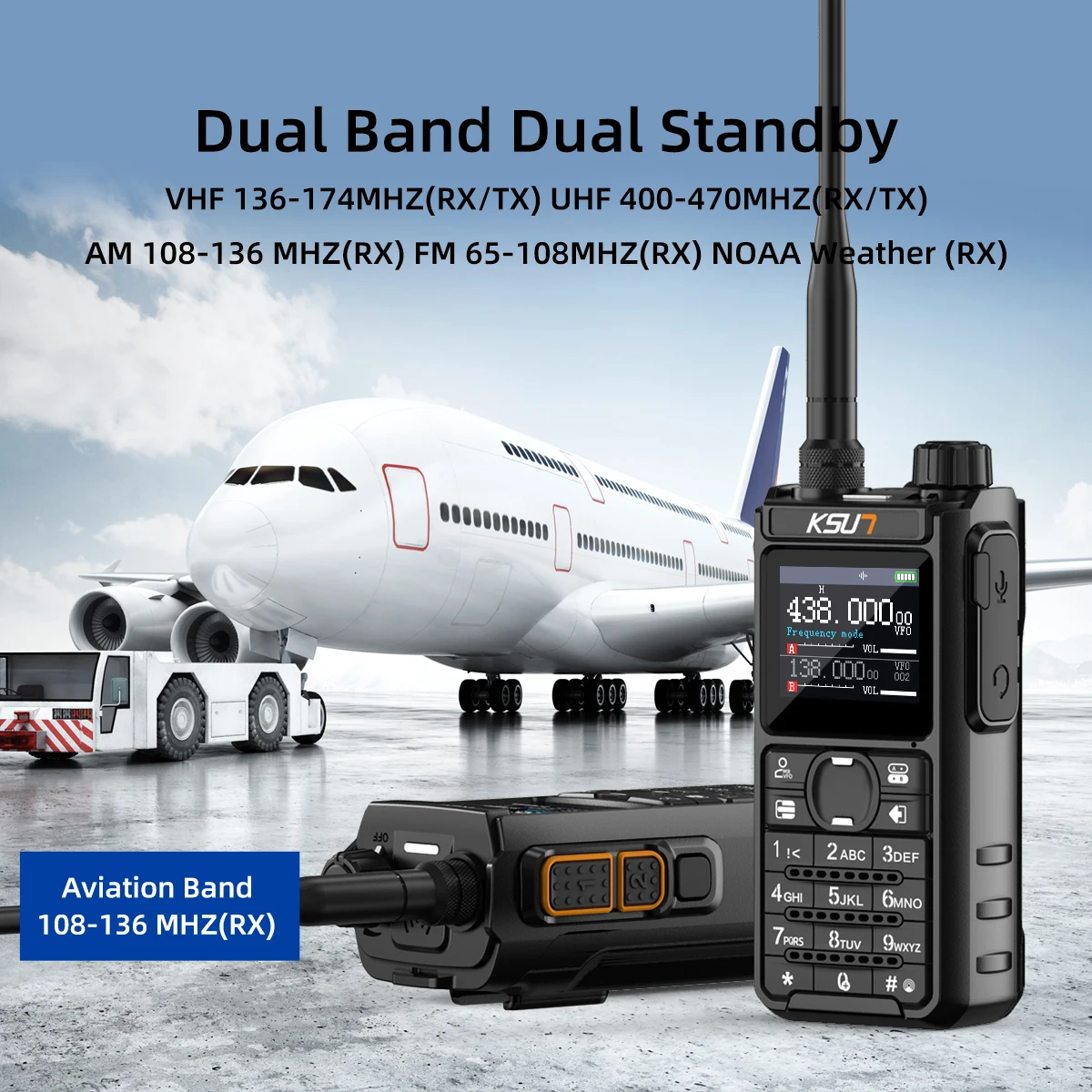 KSUN UV108D 5 واط طويلة المدى ثنائي النطاق يده اتجاهين راديو AM FM راديو لاسلكي تخاطب NOAA UHF VHF هام راديو للصيد التنزه #6