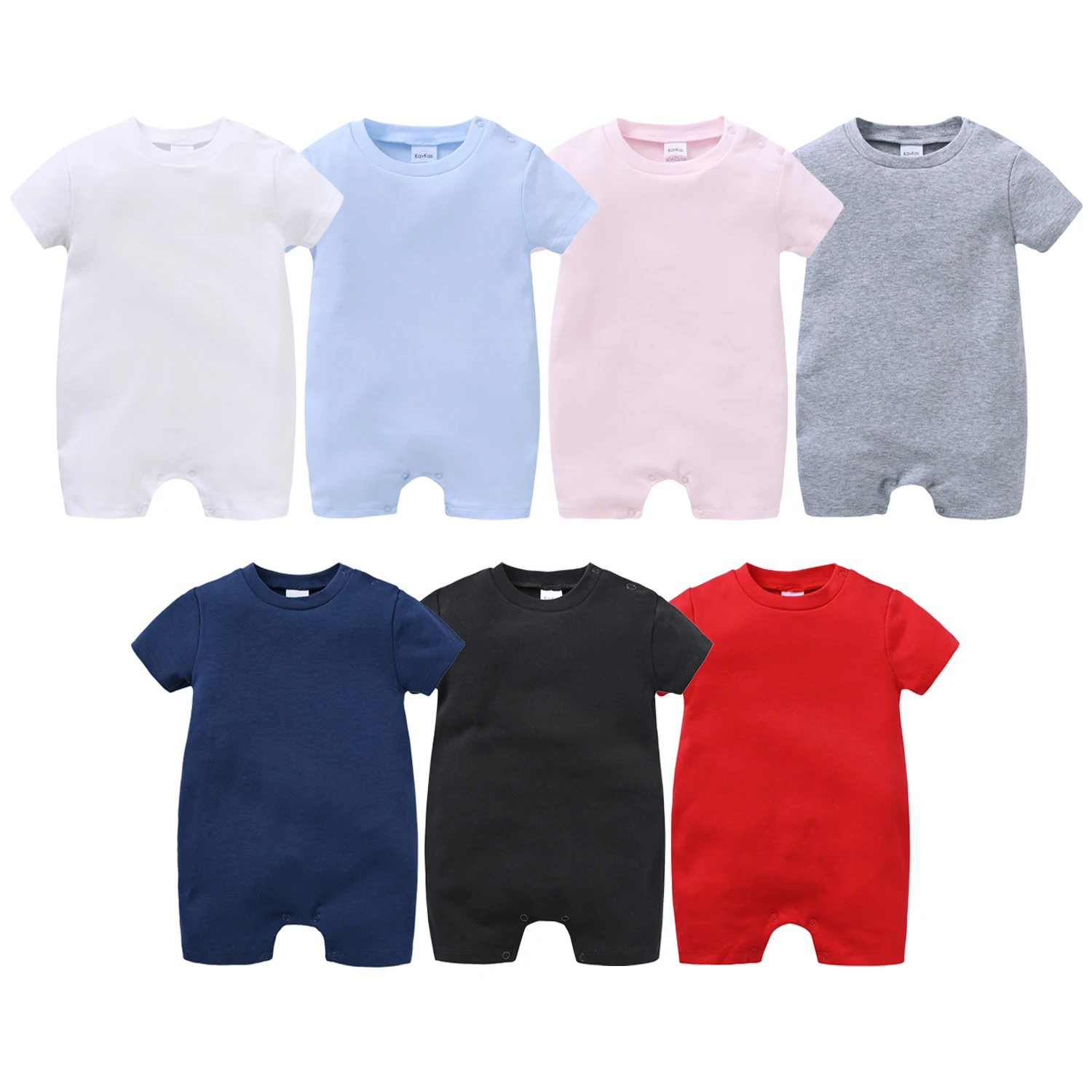 Baby-Strampler, mehrfarbiger Baumwoll-Kurzarm-Overall, einfarbig, Krabbelanzug, weicher Säuglings-Unisex-Bodysuit, reine Farben, bequem