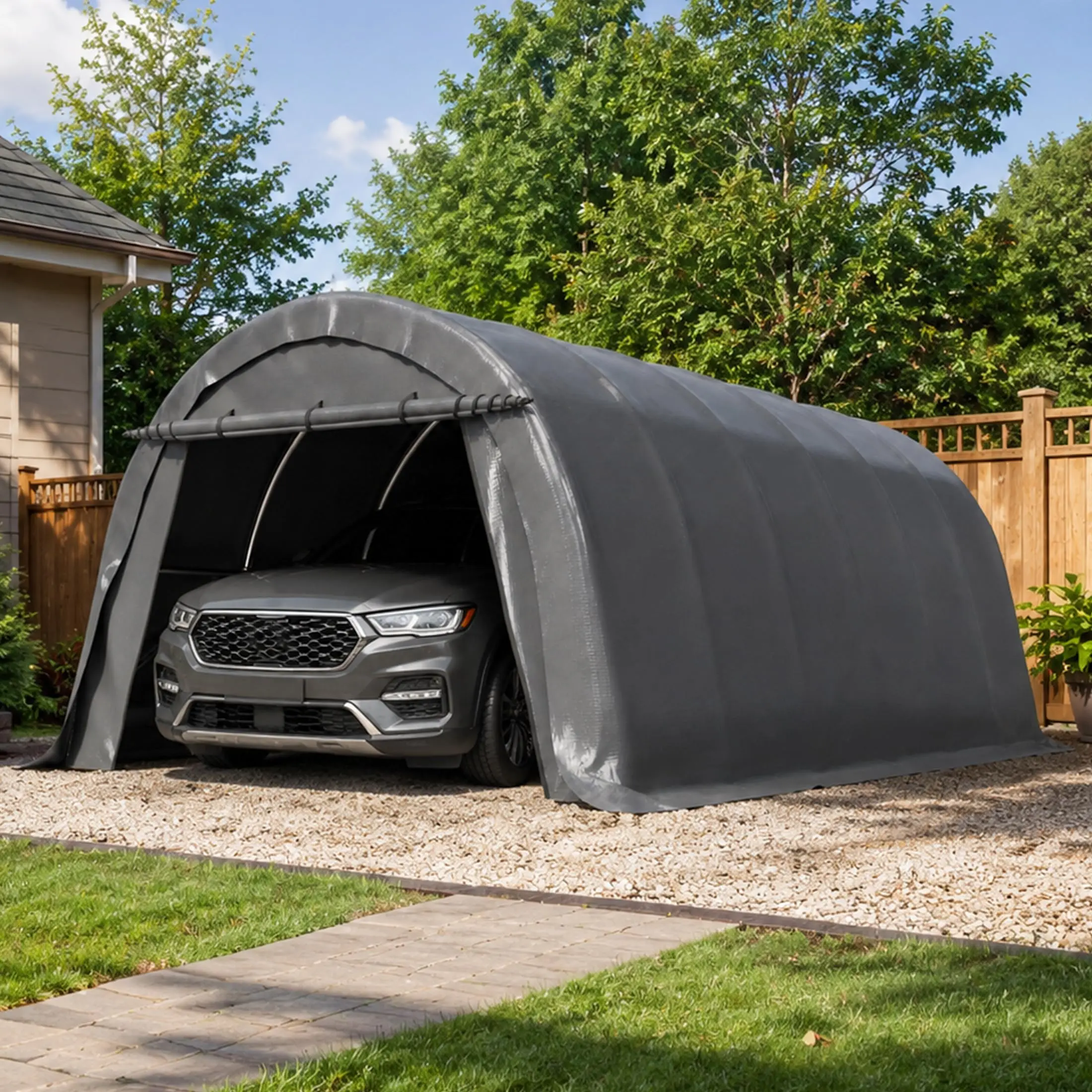 12x24 FT Heavy Duty Portable Garage, Arched Roof Carport Shelter