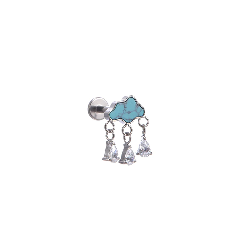 QM ASTM F136 Titanium Internal Thread Cloud Tops Dangle Labret Ring Ear Cartilage Helix Piercing Body Jewelry