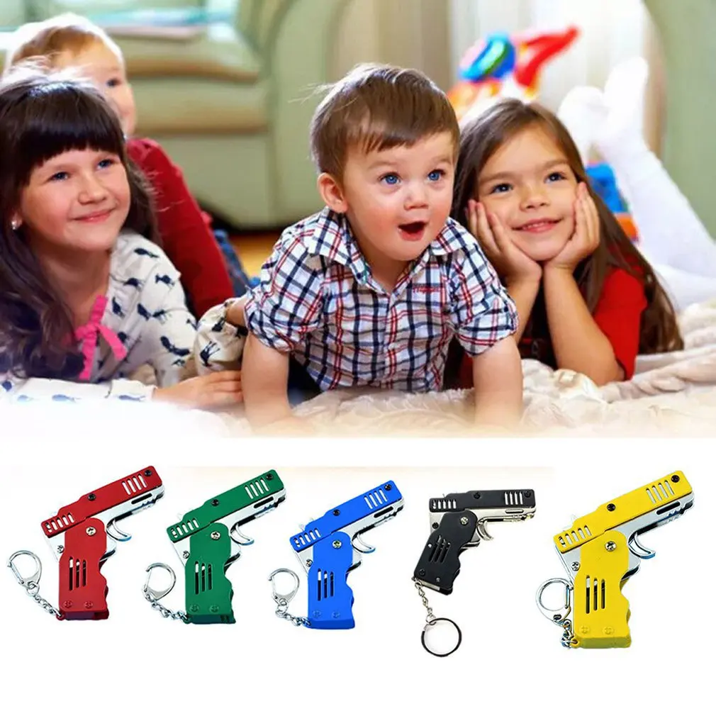 Mini Folding Stainless steel Rubber Band Launcher Gun Hand Pistol Guns Shooting Toy Gifts Boys Outdoor Fun Sports For Kids