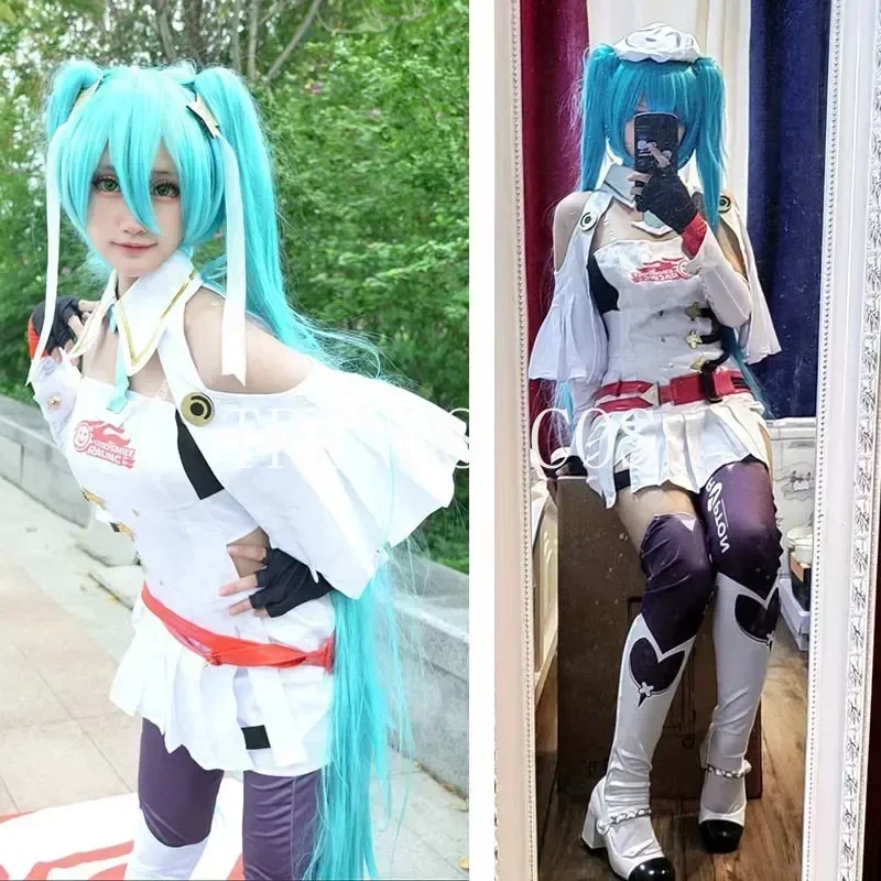 Anime 2023 Racing Miku Cosplay Costume Miku White Dress Cloak Girl Racing Suit Halloween Uniform Carnival Party Dress