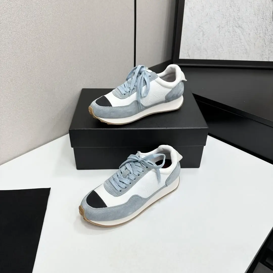 Unisex Trendy Retro Platform Sneakers Suede & Soft Leather Splicing Lace-up Lightweight Daily Athletic Footwear